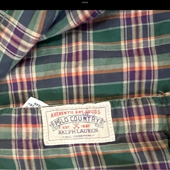 Vintage 1990s Polo Country Authentic Dry Goods Plaid Elbow Patch Button Down - Picture 4 of 8